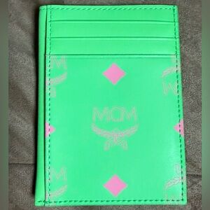 MCM Lime Green Card Holder with Pink Details